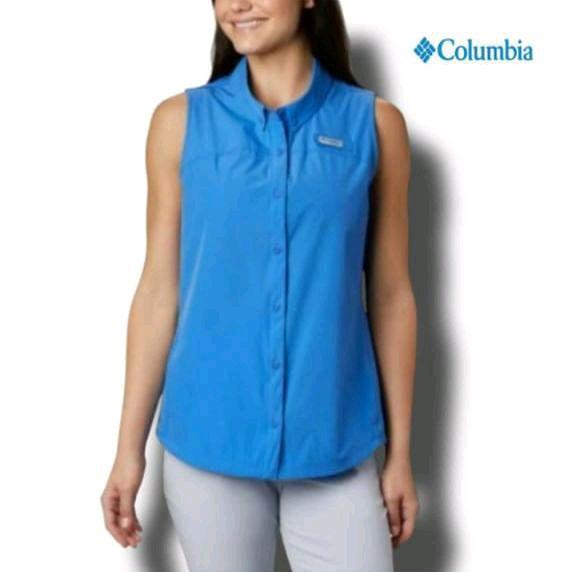 Kemeja Wanita (Biru Size L) - Columbia PFG Tanpa Lengan Outdoor