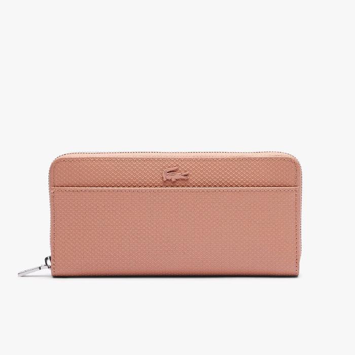 Lacoste Chantaco Zipped Embossed Pique Leather Large Wallet Dompet Panjang Wanita - Beige