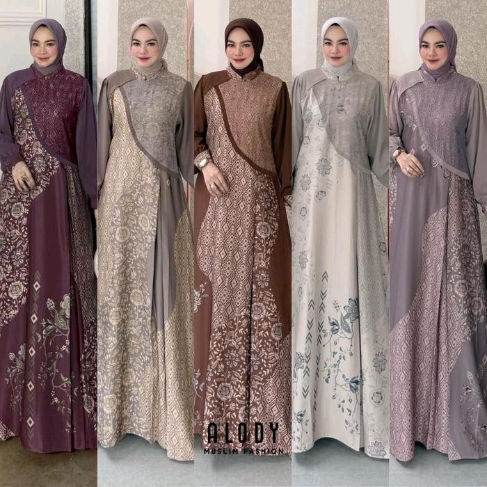 dress dobby batik premium mix santile printing Syari Wanita Muslim kualitas butik