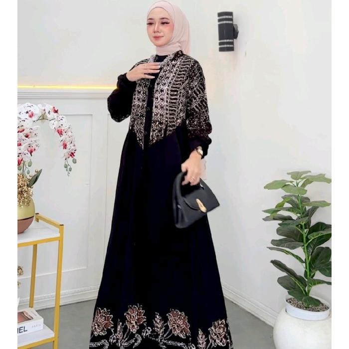 gamis rayon twill gamis batik cap cetak gamis rayon premium Motif gamis batik busui Baju Cantik