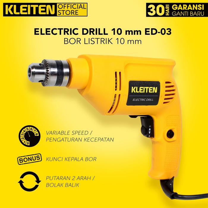 KLEITEN Mesin Bor Listrik 10 Mm ED03 - Hand Electric Drill 10mm Reversible - Bor Tangan Bolak Balik