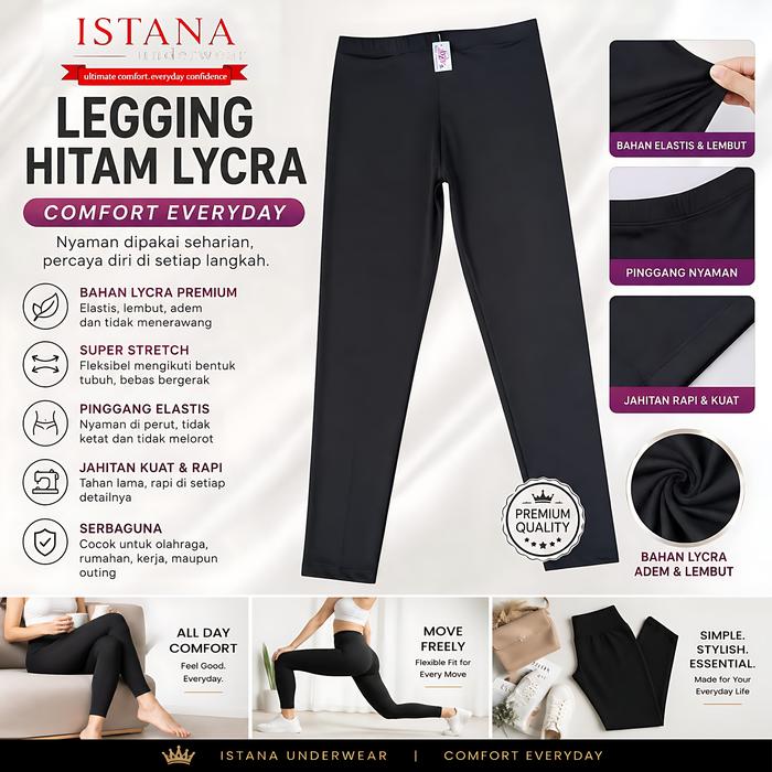 Legging Hitam Wanita Premium Anti Nerawang High Waist Celana Stretch Fit Body Viral TikTok