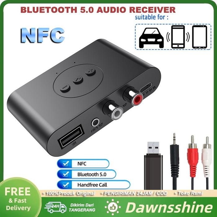 【COD】NFC Bluetooth 5.0 Audio Receiver RCA Untuk Mobil 3.5mm Audio AUX Musik USB Mobil Kit Amplifier