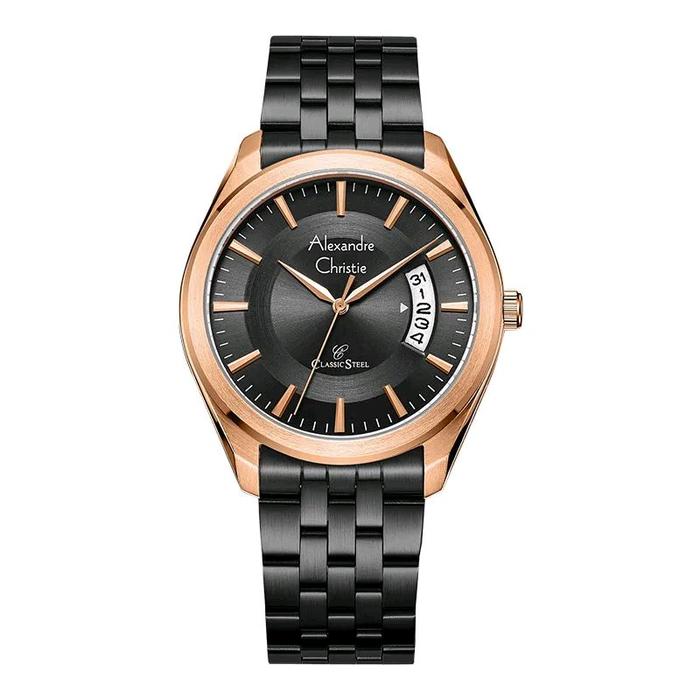 ALEXANDRE CHRISTIE AC 8674 MD BLACK ROSE GOLD / jam tangan alexandre christie ac8674md black rose