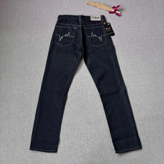 Celana selvedge denim black indigo full black
