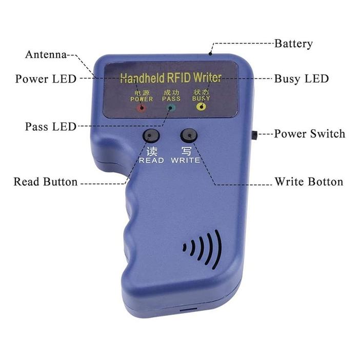 125 Khz RFID ID Copier, Handheld ID Card Reader Writer Duplicator + 6