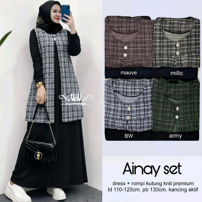 ainaya maxi dress knit adem premium gamis wanita