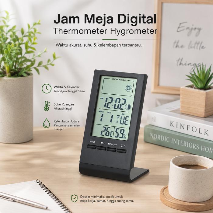 Cahaya Bundaran | Jam Meja Mini Digital Thermometer | Jam Mini Digital Thermometer Hygrometer | Jam 