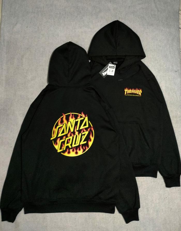 Sweater Hoodie Thrasher Kekinian Jaket Hoodie Pria Wanita Terbaru Hoodie Thrasher Colab Santa Cruz K