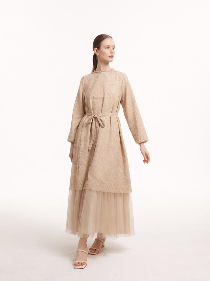 VALINO LADIES GAMIS OUTER BRUKAT LAYER TULLE CREAM WANITA - D-ECEK03-C5