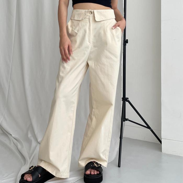 Peach Poppy Rei Fold Pants Katun Premium - Celana Panjang Wanita Premium Karet