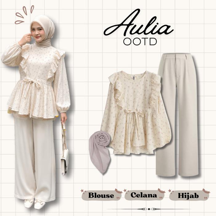Setelan Wanita Kekinian Korean Look Hijab 3in1(Blouse+Celana+Hijab)OOTD Hangout Simple ELegan VS14E
