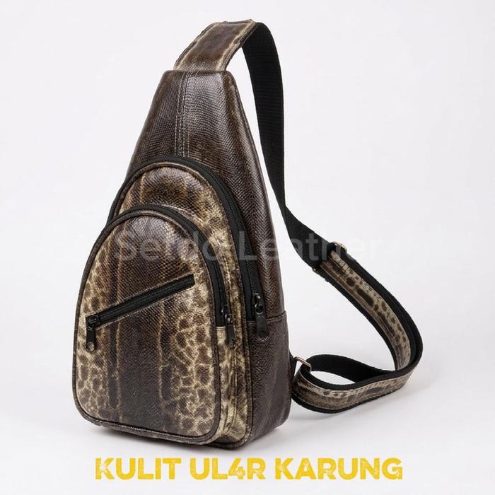 tas pria sling bag kulit asli ULAR KARUNG atau KADUT selempang cowok bonus GARANSI SELAMA 2 TAHUN ku