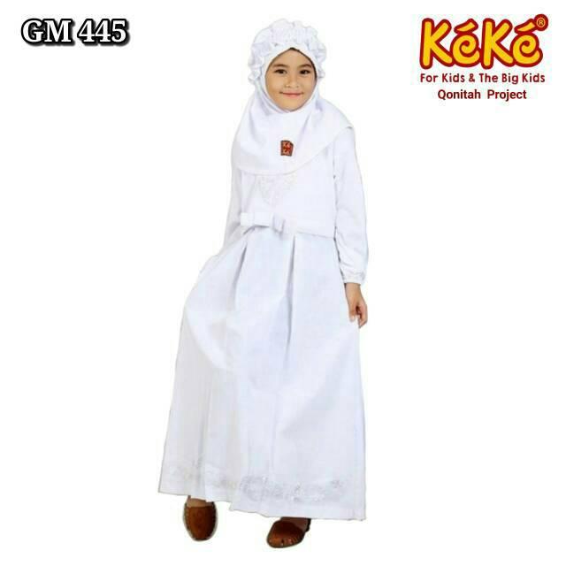 Qonitah Project Gamis Anak GM 445 Putih Keke Baju Busana Muslim