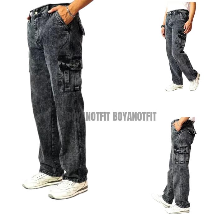 Celana kargo jeans panjang pria kargo jeans saku smping pria-celana kargo reguler gombrang premium q