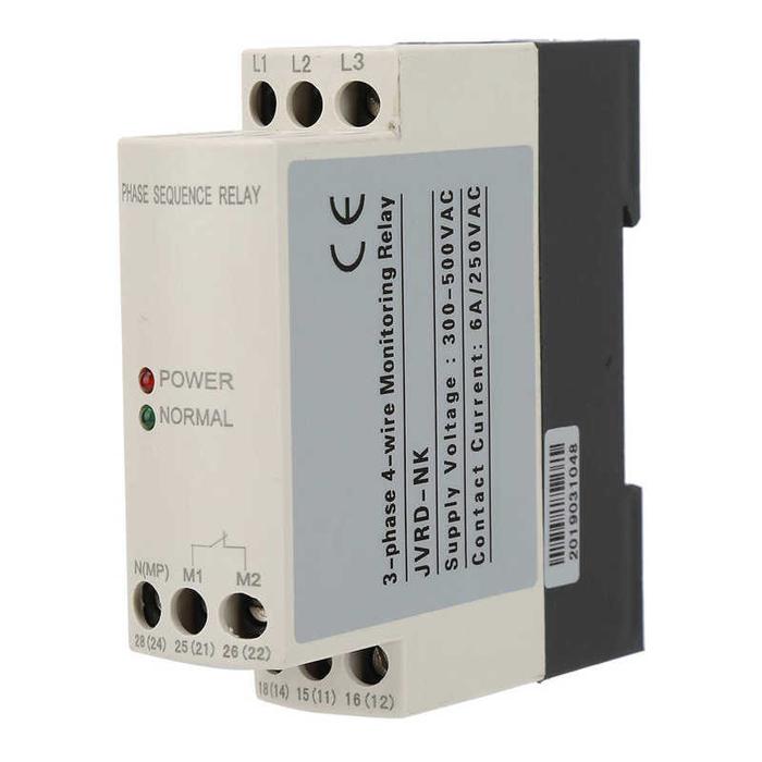 4-Wire 3-Phase Phase Sequence Relay Protector 35mm Rail Voltage
