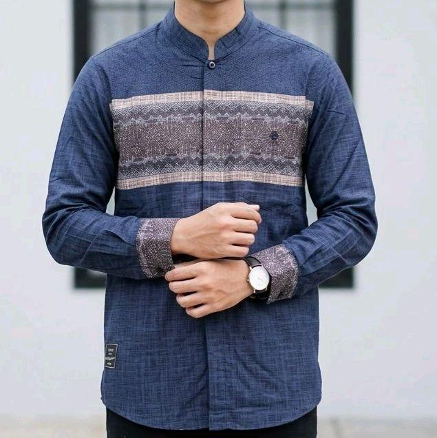 Kemko Pria Kemeja Koko Erkape Lengan Panjang Baju Muslim Dewasa Full Cotton Printing Nyaman Menyerap