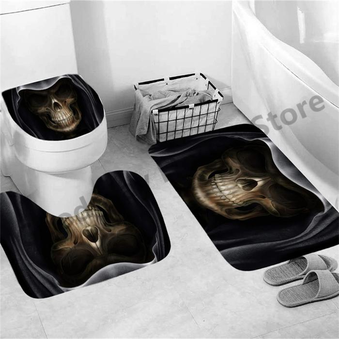 Skull Shower Bathroom Mat Gothic Style Non Slip Mug Carpet Toilet