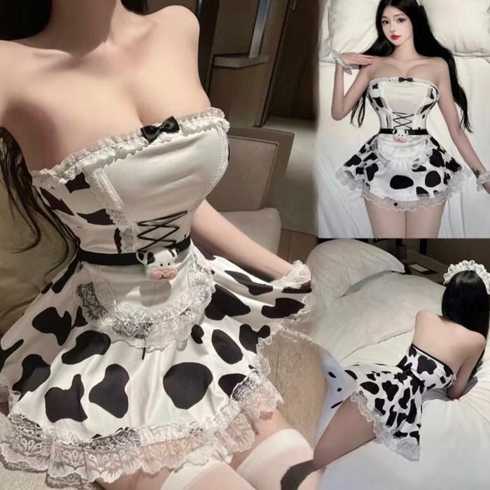 Lingerie Sexy Cosplay Wanita Dewasa Setelan / Baju Kostum Sapi Spandeks