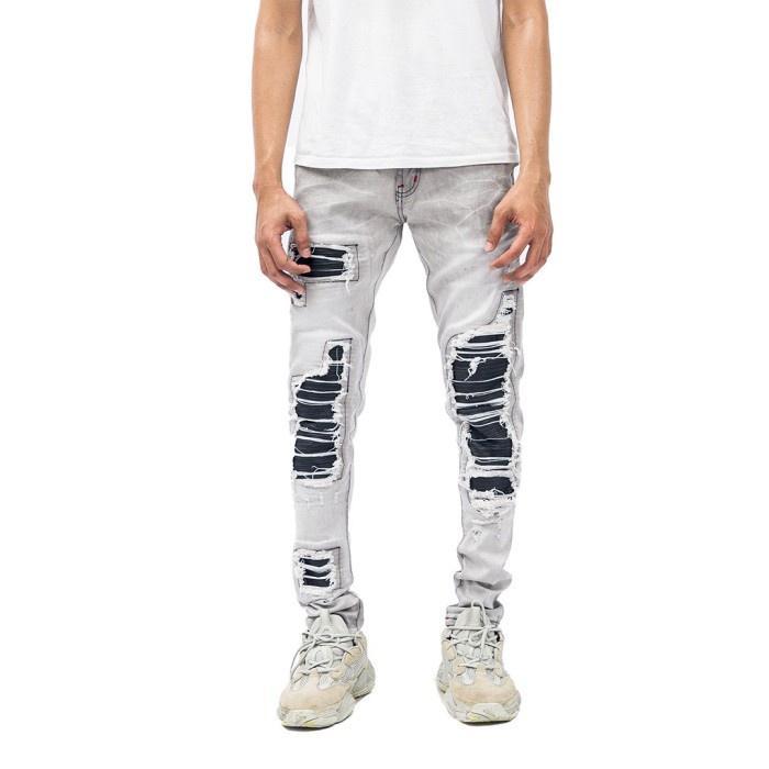H1 leather patch - Light grey - Celana Jeans