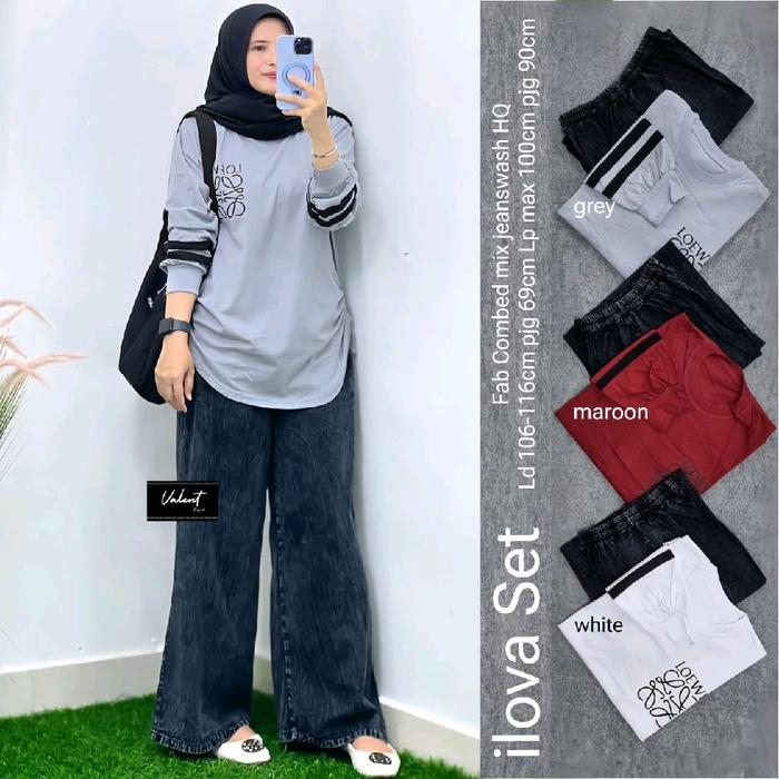 ILOVA JEANS SET BY VALENT / ONESET TOP KAOS SET CELANA JEANS
