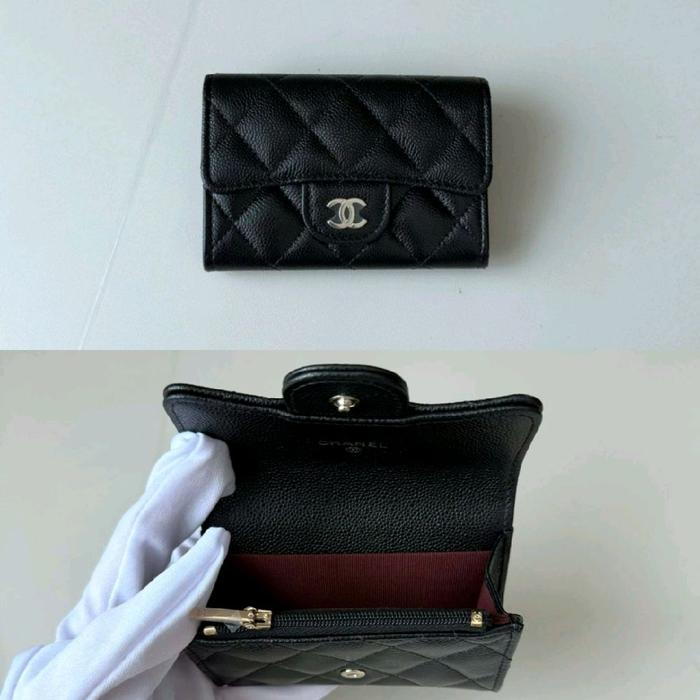 Chanel Classic Flap Card Wallet Black Caviar Ghw With Coin Zipper