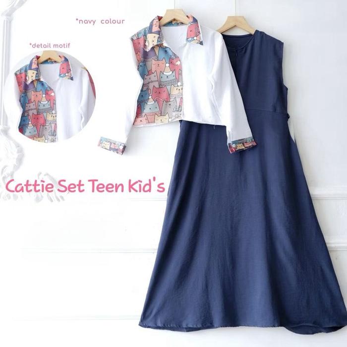 NEW CATTIE SET INNER KIDS 7-15 TAHUN CRINKLE PRINTING GAMIS CARDIGAN ANAK | GAMIS ANAK REMAJA | GAMI