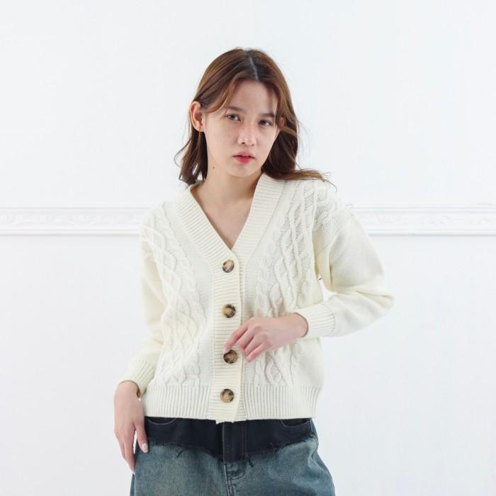 Loony - Shera Cable Cardi BW - Knitwear