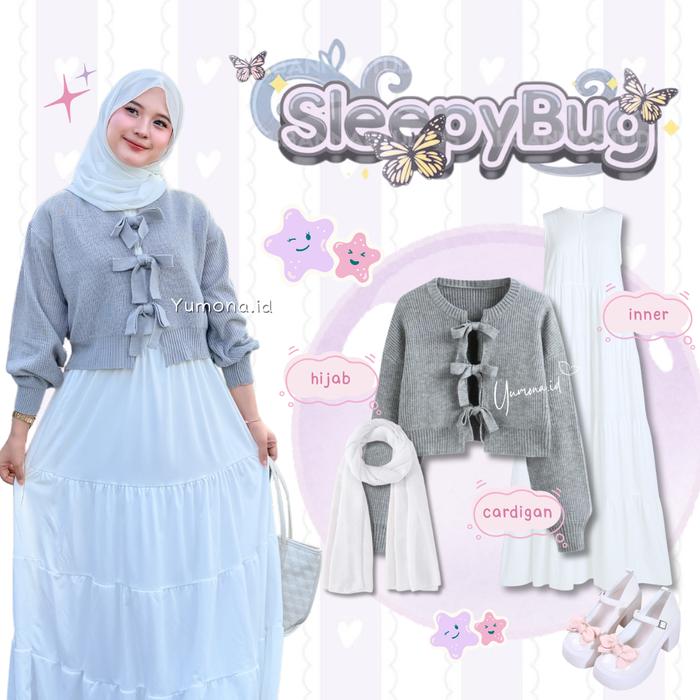 Luvwell Cardigan Ribbon 1 Set (Atasan Rajut, Inner Dress, Hijab) One Set Wanita Remaja Kekinian Z124