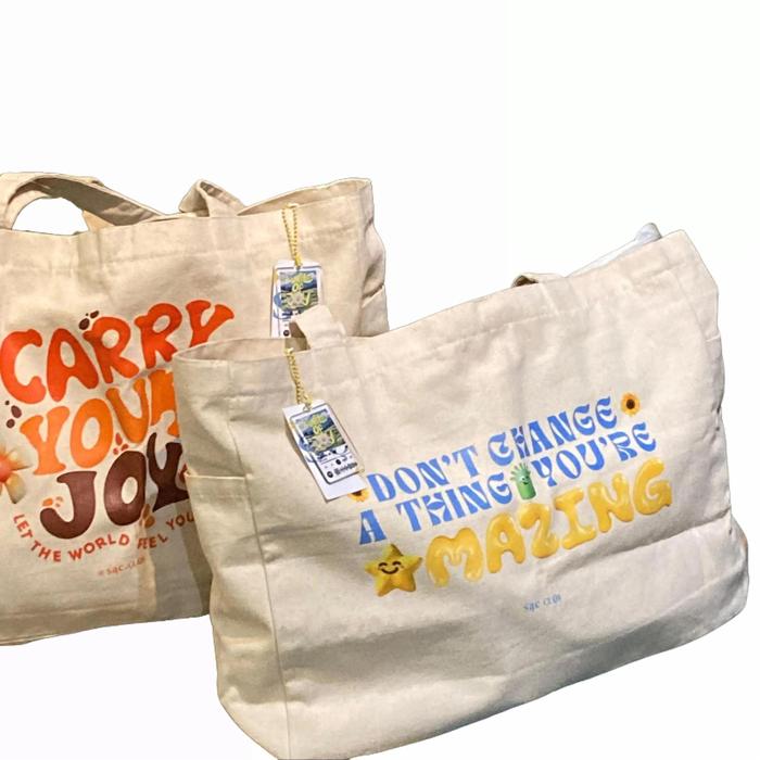 Sac Club - Tas Bahu Totebag Wanita Kanvas Premium Big Size (45 x 35) - Canvas dengan Bonus Gantungan