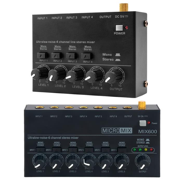 4 Mixer suara Mini 6 saluran, Mixer Stereo Mixer Audio profesional