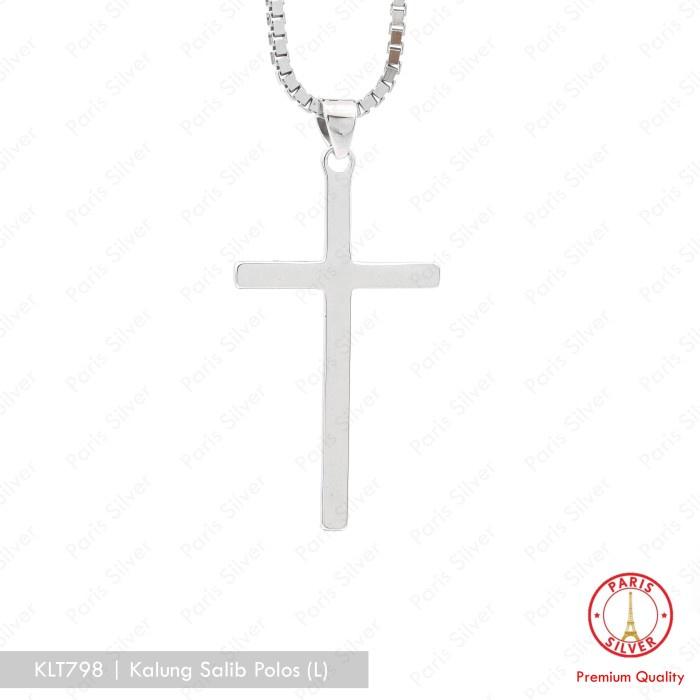 Kalung Salib Polos Besar Perak Asli Silver 925 Lapis Emas Putih Liontin Bandul Salip Pria Wanita Cow
