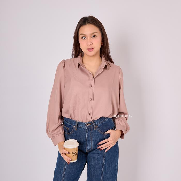 Carla Shirt HT by Fashiontoday - Kemeja Premium Wanita Lengan Puff Contrast Stitching  - Bisa Sampai