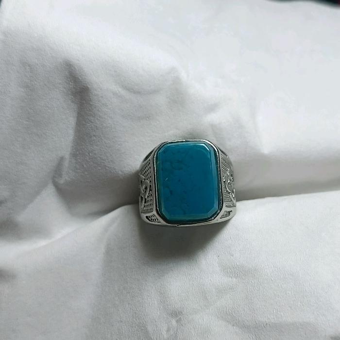 Bacan Doko Kotak Cutting Natural Dimensi 16x12x6 Ring Titanium Size 8 Batu bacan Asli untuk Pria