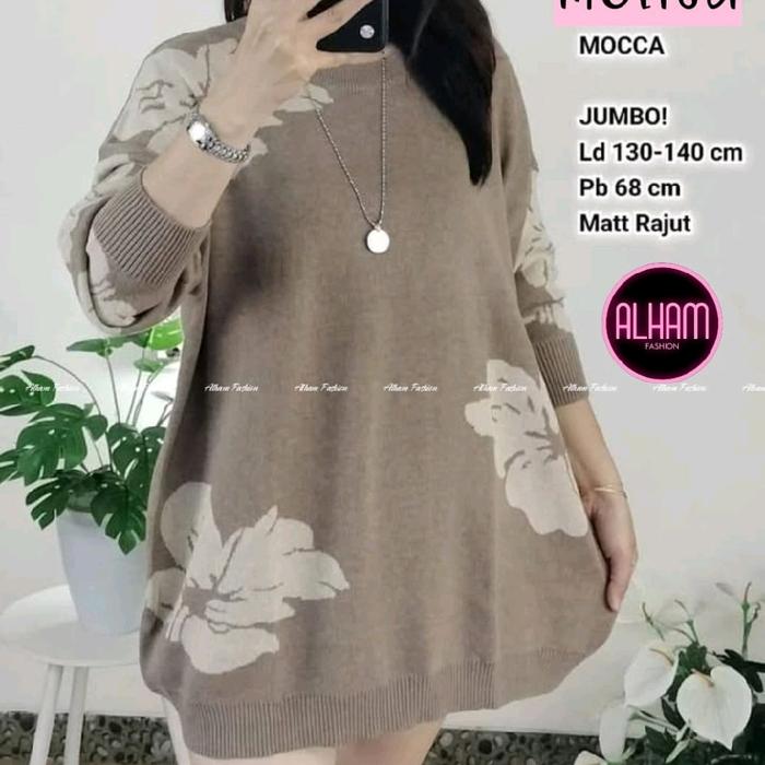 melisa baju blouse wanita jumbo bahan rajut import ld 140 cm