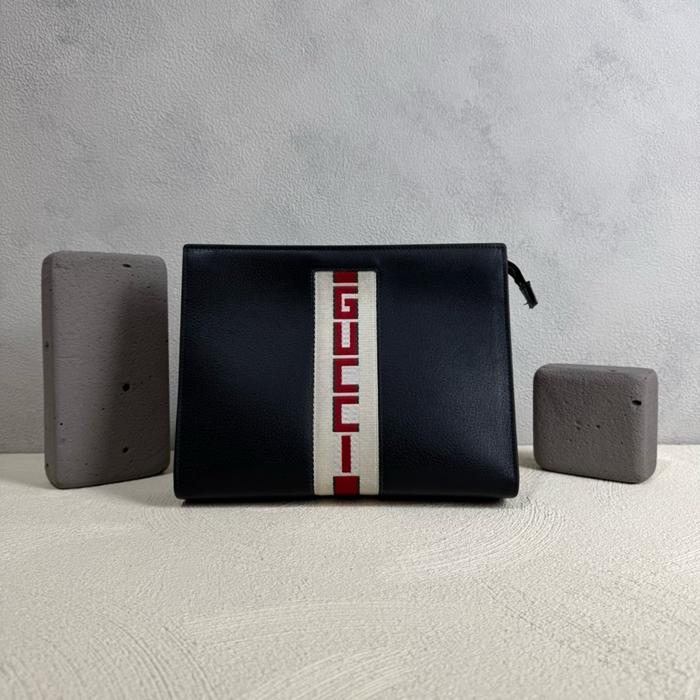 GUCCI LOGO STRIPES POCHETTE BLACK