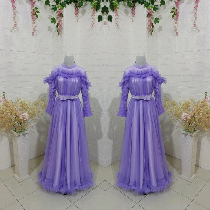 Revalina-0030 || Gaun Pesta Gaun Maternity Kerut Versi Hijab (Full Furing) Katun
