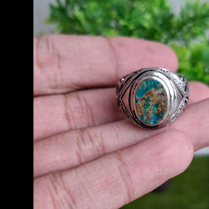 Natural Pirus Persia Origin Iran Warna Biru Serat Emas Ring Alpaka Super Model Tanam