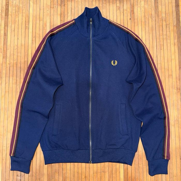 TRACKTOP FRED PERRY CASUAL DARK NAVY TAPED SLEEVE TRACK JACKET stone island ellesse cp company