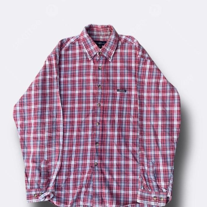 Kemeja Flannel Merah Garis garis Pria Outer