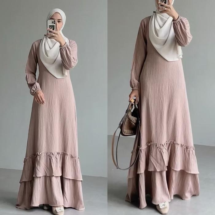 Dress Wanita MAHIKA Gamis Remaja Rempel Bawah Size S M L XL XXL Gamis Dress Perempuan Kekinian Bahan