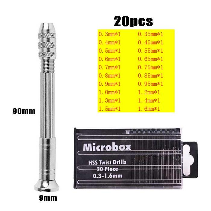 Bor Manual Mini Mini Bor Tangan Manual + 20pcs Mata Bor Rojok Spuyer Set Micro Box
