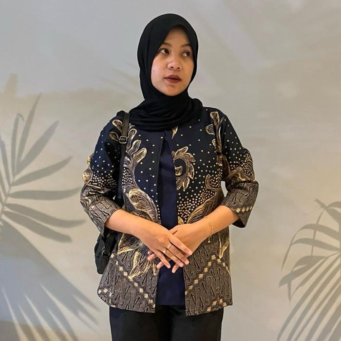 Atasan blouse batik cewek warna biru dongker bahan katun halus premium Baju Wanita Kerja Kantor