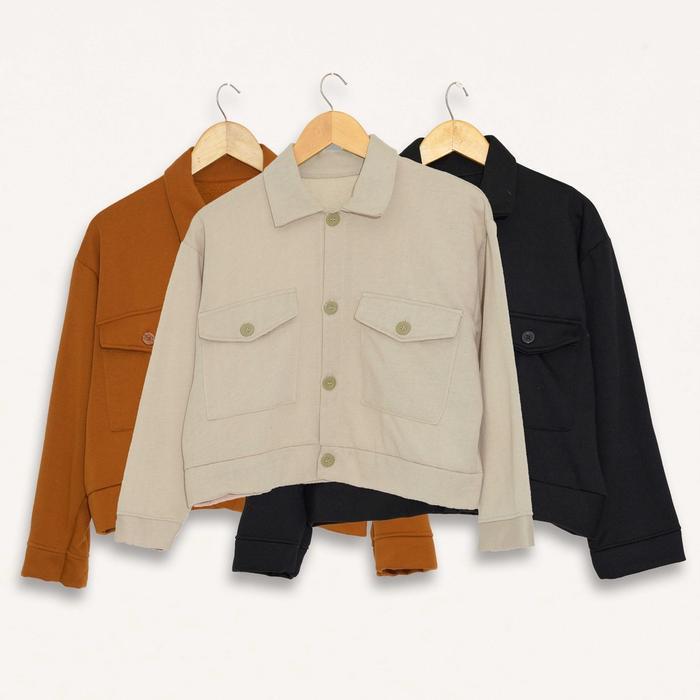 Jaket Saku Wanita Olin Button Outer Kancing Crop Top Premium Jumbo Xl