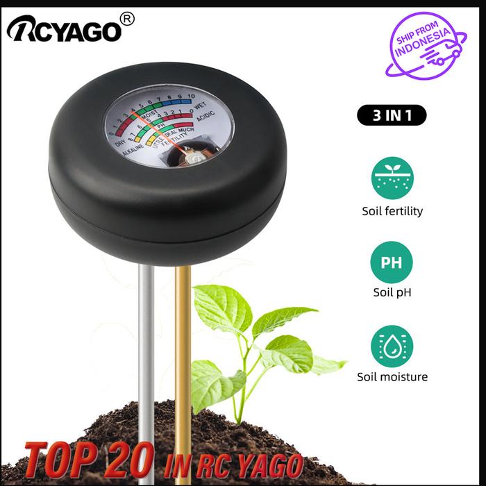 RCYAGO PH Meter Logam 3 In 1, PH Meter Kesuburan Tanah Sensor
