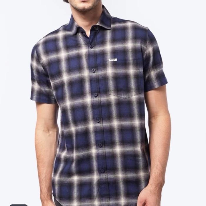 Kemeja Lengan Pendek Wrangler Original Blue Navy Slimfit