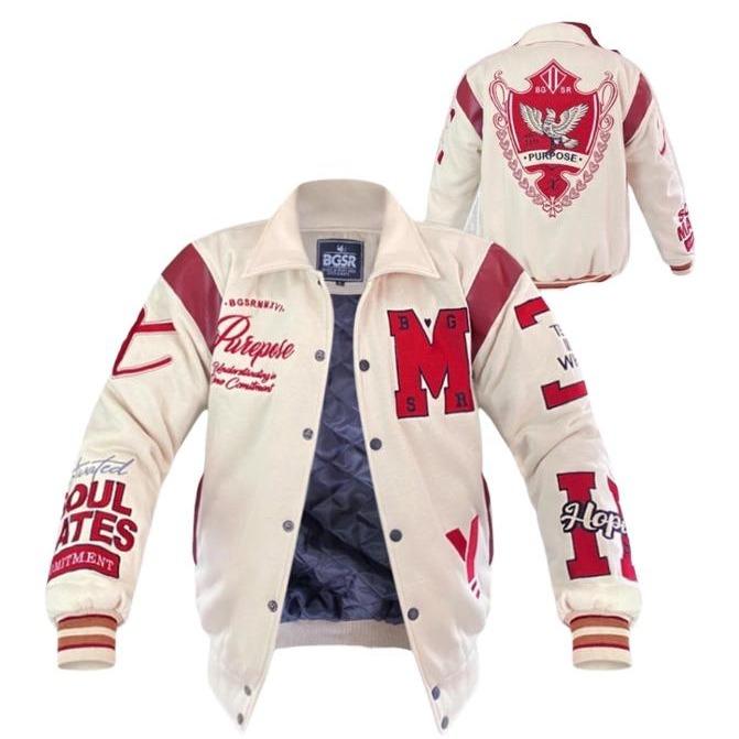 BGSR Jaket Varsity Pria Full Bordir Premium Quality Bahan Baby Kanvas Furing Quilting Satin Nyaman C