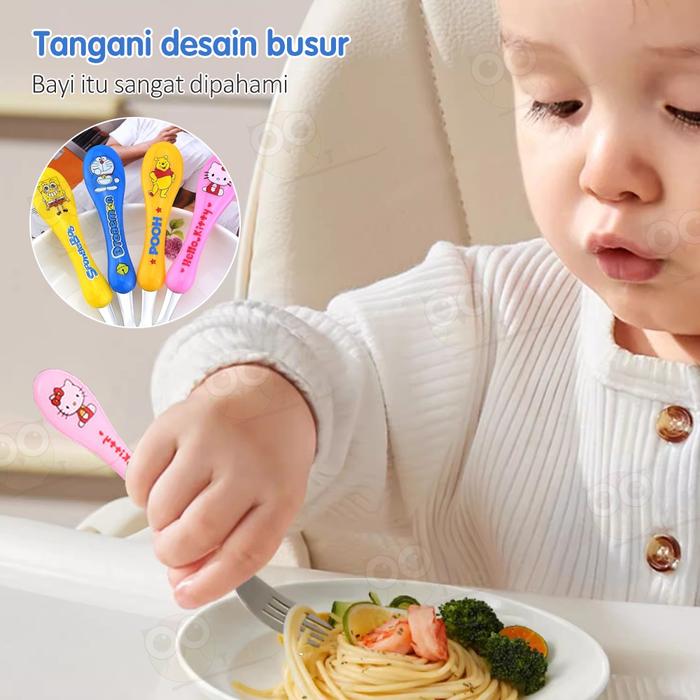 JCHO Sendok Garpu Makan Anak Set Stainless Steel Sendok Garpu Sumpit Anak Peralatan Makan Set