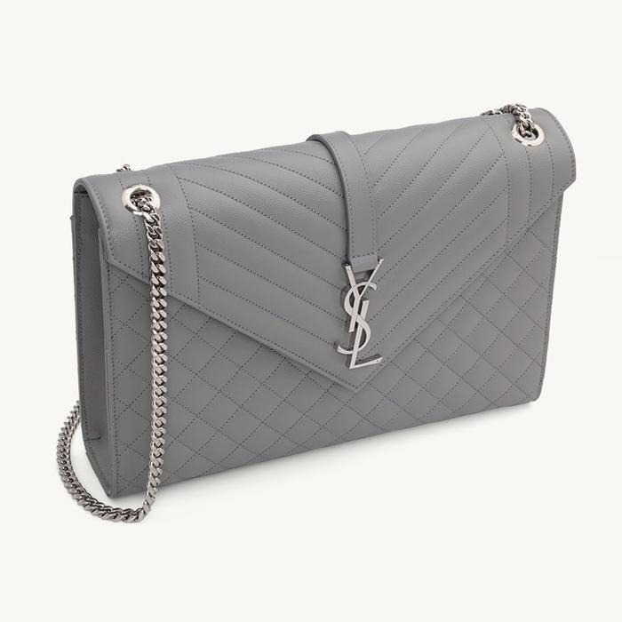 YSL LARGE MONOGRAMME ENVELOPE SHOULDER BAG IN STONE GREY CAVIAR L