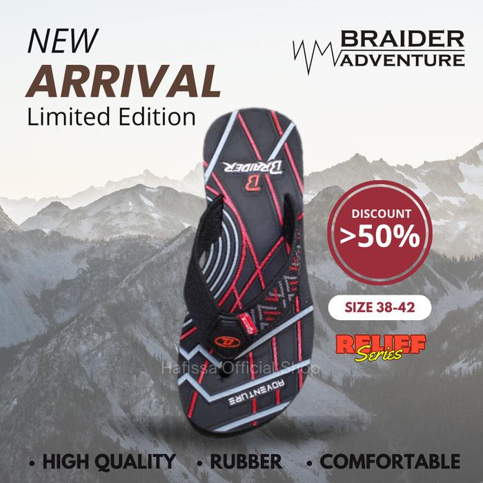 Braider Relief Series Sandal Gunung Japit 38-42 Cewek Cowok Karet Anti Selip Sendal Jepit